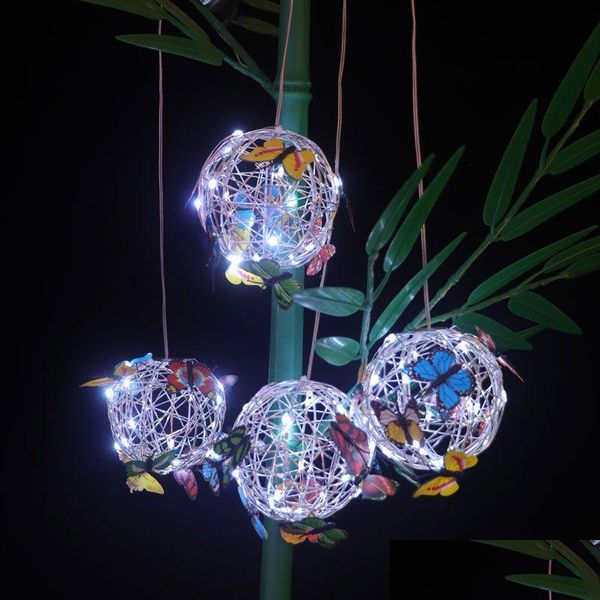 Party Dekoration 10 stücke Weihnachten Led Solar Aluminium Wein Ball Lampe Sinated Schmetterling Hängende Ornament Kronleuchter Für Drop D Homefavor Dh5Jl