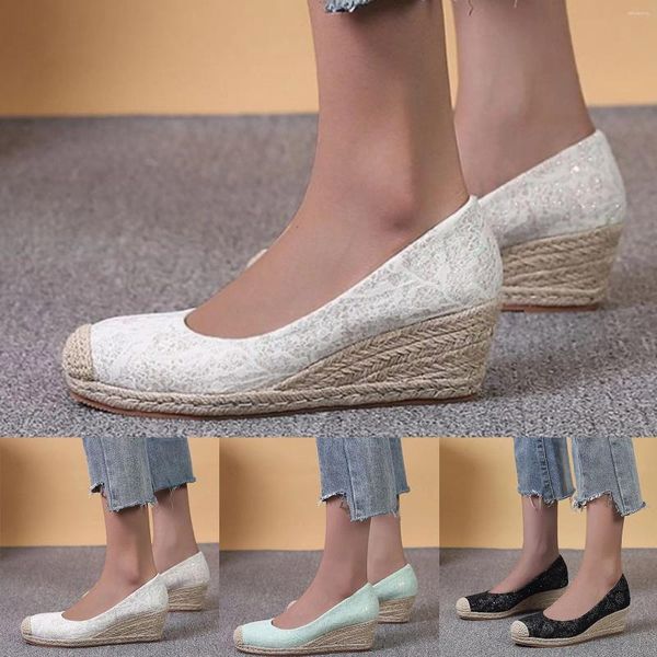 Scarpe eleganti Espadrillas con tacco alto con paillettes alla moda Slip On per sandali con zeppa da sposa per feste casual da donna piatte