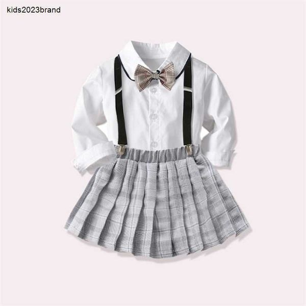 Neue Baby Mädchen Kleidung Schule Stil Uniform Anzug Britischen Kurzen Rock 3 ~ 8 Jahre Kinder Kurzarm + Falten rock Anzug