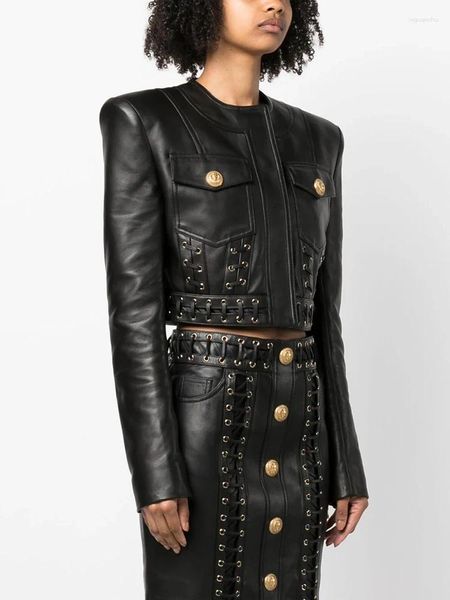 Женские куртки 2023, дизайнерский блейзер HIGH STREET Est Fashion, куртка из искусственной кожи с круглым вырезом и веревкой на шнуровке