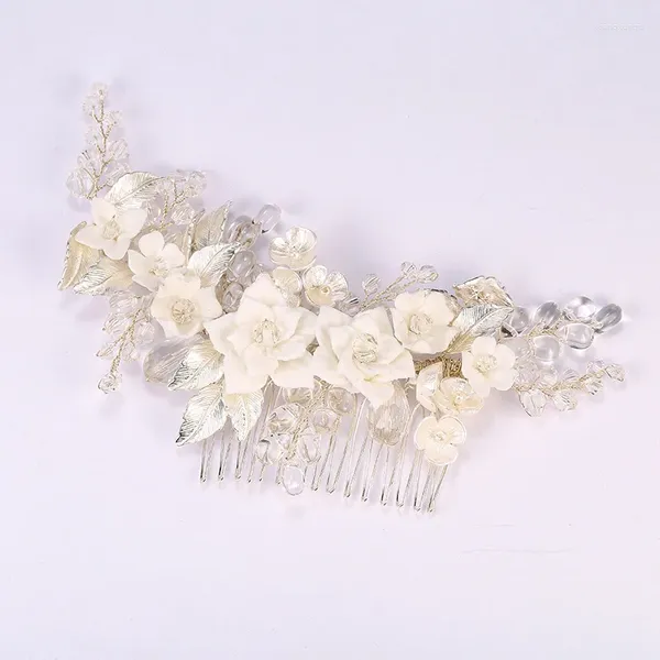 Fermagli per capelli fatti a mano in porcellana color argento fiore pettine da sposa accessori per pezzi da sposa gioielli da donna