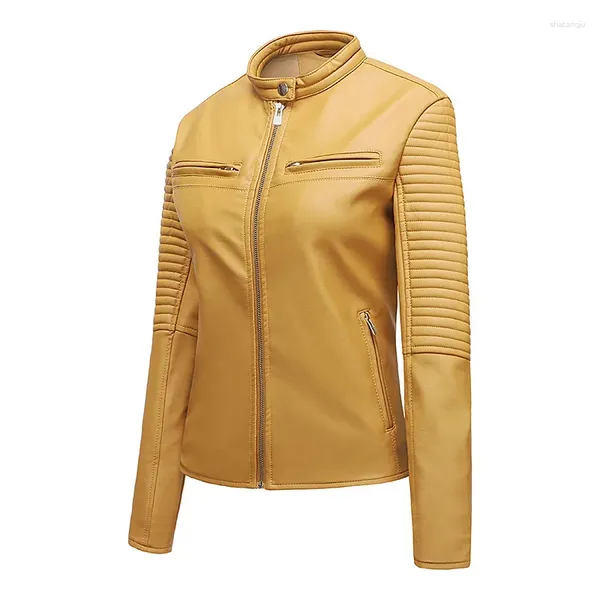 Delle donne di Cuoio 2023 Cappotto Femminile DELL'UNITÀ di elaborazione Delle Donne Bomber Giacca Moto Manica Lunga Del Collare Del Basamento Slim Fit Streetwear Vestiti Della Tuta Sportiva