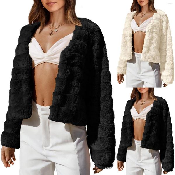 Pelliccia da donna Oversize Giacca in pile per le donne 2023 Inverno caldo peluche Faux Crop Top Allentato Lady Capispalla Cappotto Roupas Feminina