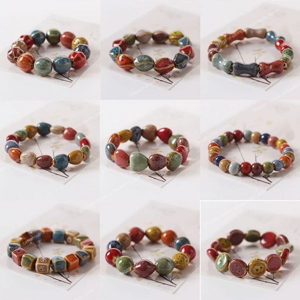 Glassa di moda in stile etnico glassa in ceramica in perline di perline braccialetti gradinata braccialetto multicolore elastico doni 'regali 1 pezzi di gioielli alla moda gioielli braccialetti