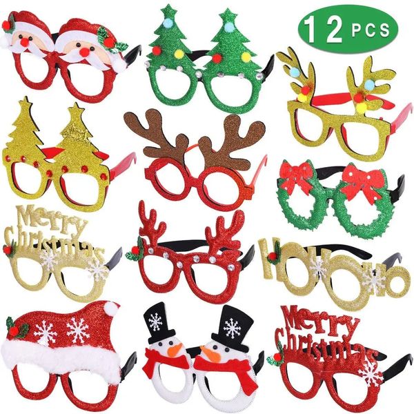 Decorações de Natal 12 Pcs Óculos de Natal Glitter Festa Óculos Molduras Decoração de Natal Óculos para Festas de Natal 231027