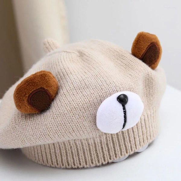 Berets bonito urso bebê malha boina chapéu outono inverno grosso crochê quente beanie princesa meninas artista pintor boné