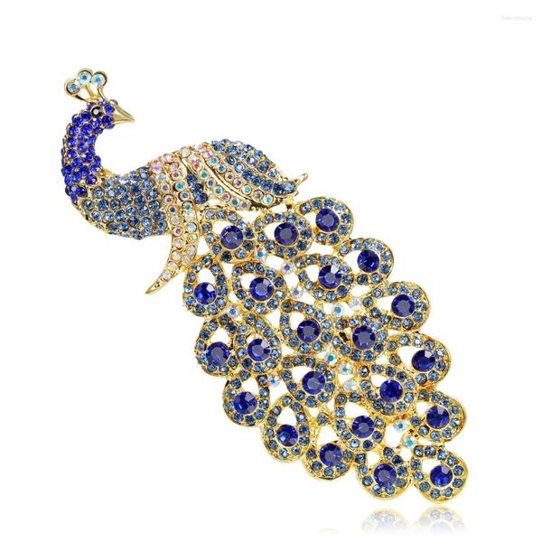 Broschen Blau Strass Pfau Für Frauen Luxus Kleidung Zubehör Elegante Tier Vogel Bankett Hochzeit Schmuck Weiblich