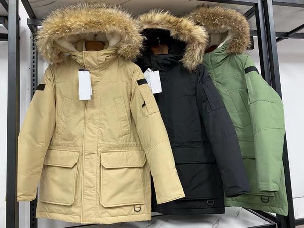 Herren-Daunenparkas, neuer koreanischer Stil, trendiges Paar mit großem Pelzkragen, verdickte Daunenjacke, Unisex, Arbeitsanzug mit mehreren Taschen, Entendaunenjacke Mqk5