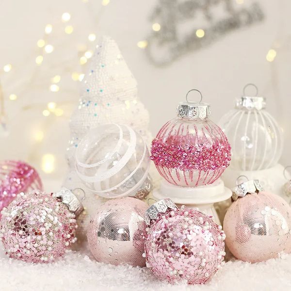 Outros suprimentos para festas de eventos Decoração de Natal Rosa Branco PET Pintado Conjunto de bolas Pingentes de árvore de Natal Restaurante Sala de estar Decoração de festa em casa 25 PCS 231027