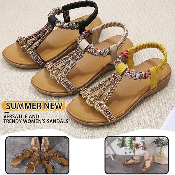 S Sandalet Moda Etnik Stil Deseni Kadınlar İçin Hafif Değil Beach Ayakkabı Partisi Günlük İş Sandal Fahion Dudak Olmayan Ayakkabı