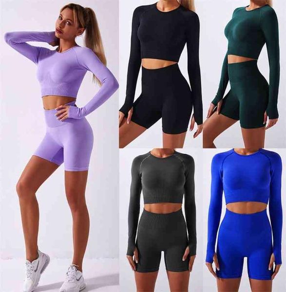 Abiti da yoga allenamento da donna Designer di alta qualità Moda sportiva lavorata a maglia senza cuciture top a maniche lunghe da donna tuta da ginnastica fitness Abbigliamento da esterno Esercizio all'aperto1676524