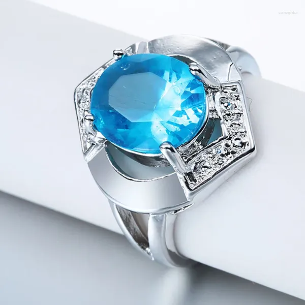 Hochzeit Ringe Luxus Blau Geometrische Ring Europäischen Typ Für Frauen Splitter Farbe Mode Jahrestag Schmuck