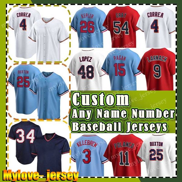 Minnesota 4 Carlos Correa Max Kepler Maglia Baseball Byron Buxton Harmon Killebrew Kirby Puckett Rod Carew Jorge Polanco Pablo Lopez Jorge Sonny Gray Emilio Pagan