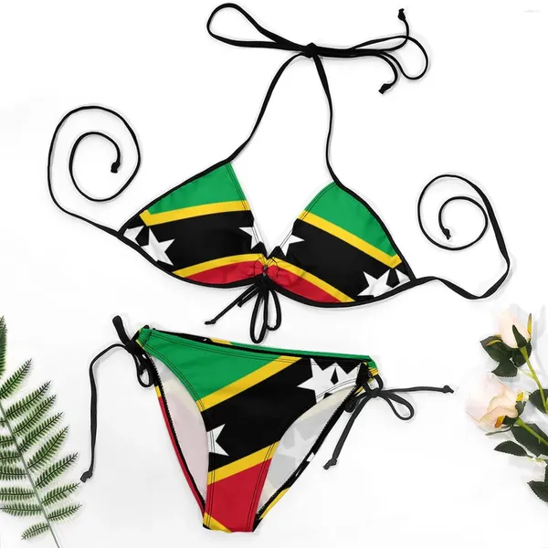 Kadın Mayo St. Kitts ve Nevis Flag Bikini Benzersiz Egzotik Bikini Grafik Plaj Giyim Vintage Mayo