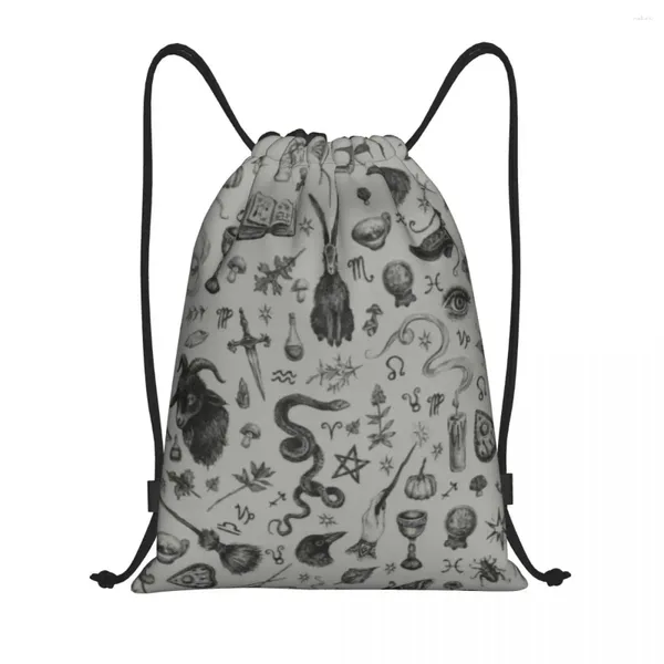 Sacos de compras Salem Witch Drawstring Backpack Sports Gym Bag para homens Mulheres Halloween Gothic Sackpack