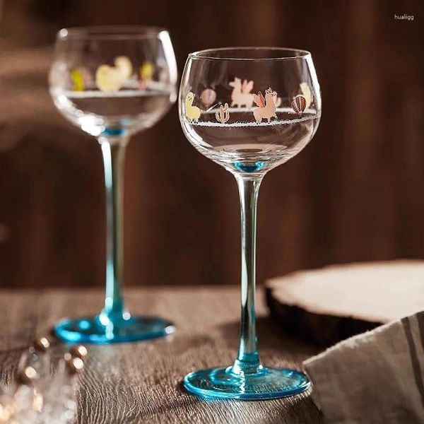 Copos de vinho criativo decalque vidro alto pé copo vermelho estilo fresco brandy cocktail adequado para reuniões familiares bares e ktv