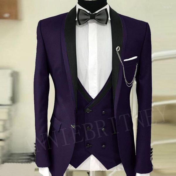 Ternos masculinos roxo terno masculino para casamento feito sob encomenda noivo smoking jaqueta com calças colete festa de noite blazer 2023 blazers