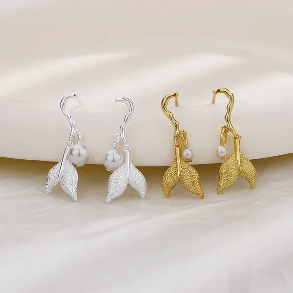 Ohrstecker Trendy Silber Gold Farbe Tropfen Fisch Tale Raue Perle Für Frauen Mädchen Geschenk Modeschmuck Dropship Großhandel