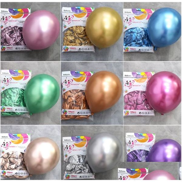 Decorazione del partito 50 Pz / set 10 pollici Decorazione lucida Metallo Perla Palloncini in lattice Spessi Colori metallizzati cromati Palline gonfiabili Globo Dhzef