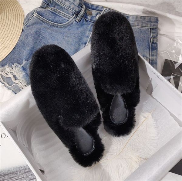 2023 Inverno Mulheres Casa Chinelos Faux Fur Fashion Sapatos Quentes Mulher Deslizamento em Flats Feminino Slides Preto Rosa Cosy Home Furuo Chinelos Y1125 Wioh