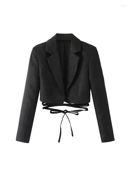 Ternos femininos femininos 2023 moda jacquard recortado cordão blazer casaco vintage manga longa feminino outerwear chiques topos