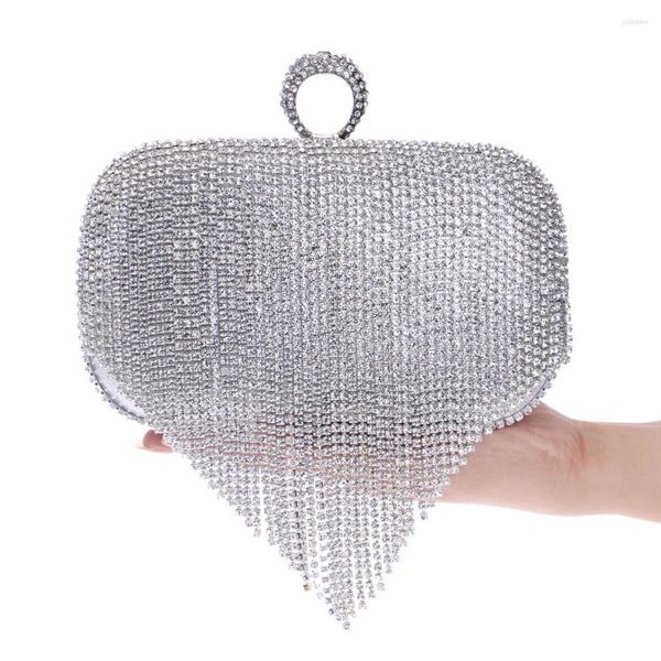 Abendtaschen 2023 Quaste Strass Fingerring Diamanten Hochzeit Handtaschen Frauen Tageskupplung Mini Geldbörse Tasche mit Kette Mischfarbe