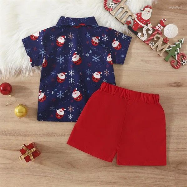 Giyim Setleri Erkek Bebek Beyefendi Kıyafet Toddler Noel Giysileri Noel Buto-Down-Like Kısa Kollu Gömlek ve Kırmızı Şort Seti