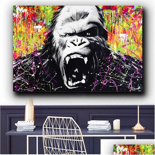 Gemälde Leinwand Malerei Aquarell Kunst Wanddrucke Tier Orang-Utan Affe Poster Abstrakte Bilder für Wohnzimmer Dekor Drop Del Dhlox