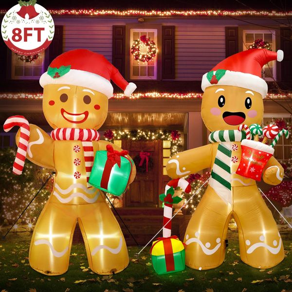 Decorações de Natal OurWarm Decoração de Natal ao ar livre para casa inflável Gingerbread Boneco de neve Santa Garden Doll Xmas Party YardLawn Ano 231027