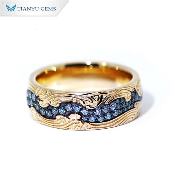 Tianyu Gems Design popular anel de diamante de moissanite cor ouro amarelo puro para homens