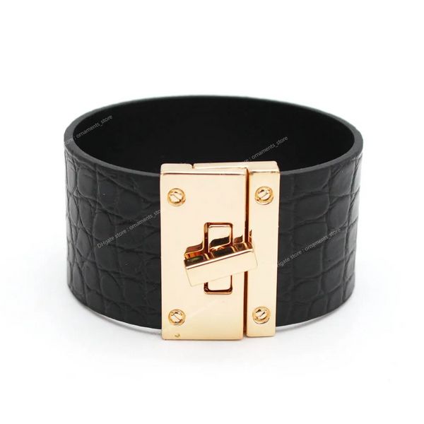 2022 NEUE Mode Frauen Manschette Leder Armband Rot Grün Band Lock Design Breite Punk Charme Armbänder Weibliche Mode-Schmuck Armbänder