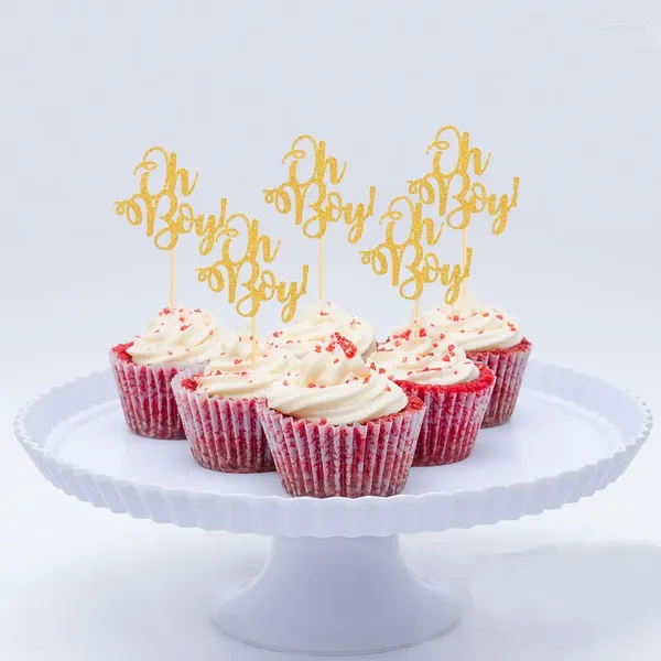 Forniture festive Chicinlife 10 pezzi Oro Oh Boy Cupcake Topper Festa di compleanno Baby Shower Genere Rivela Prima decorazione per torta Forniture