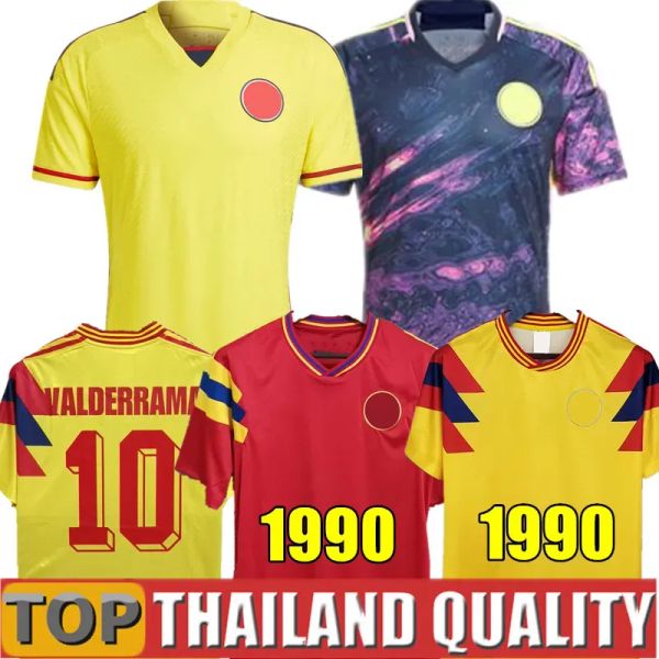 2023 2024 Colômbia Futebol Jerseys 1990 Retro 10 Valderrama Clássico Comemorar Antigo Camisas de Futebol Vintage Escobar Guerrero Falcão James Cuadrado Z10.28