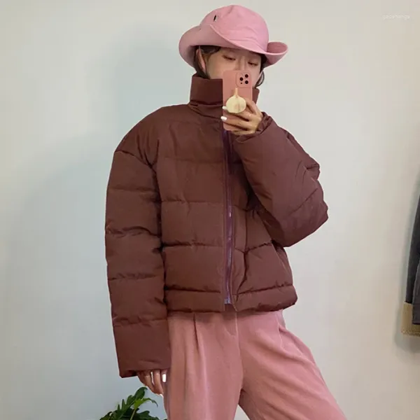 Casacos de Trench das Mulheres YOZOU Marrom Branco Preto Oversize Sólido Inverno Quente Puffer Jaqueta Curto Estofamento Parka Mulheres Zip Up Casaco Outerwear