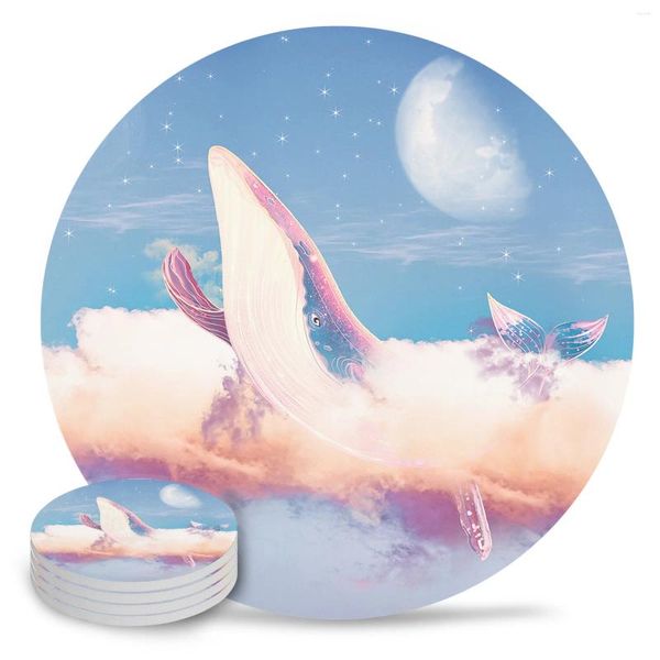Tapetes de mesa estrelados baleias nuvens redondas cerâmica café xícara de chá antiderrapante placemat utensílios de mesa decorações