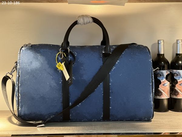 Tasarımcı Çantalar Erkek Duffel Torbalar Denim İşlemeli Mektup Mavi Omuz Çantaları Depolama Çantası Keepall Bagaj Toates Havaalanı Seyahat Çantası Kadın Spor Çanta Fitness Çantaları