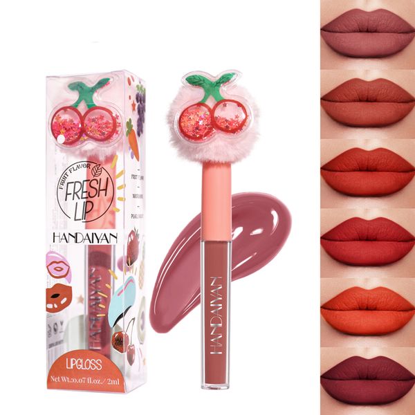 Lovely Fruit Plush Ball Lipgloss Matter Lippenstift Nude Sexy Lip Makeup Tint Lip Gross Langlebige wasserdichte Lippen-Make-up-Kosmetik