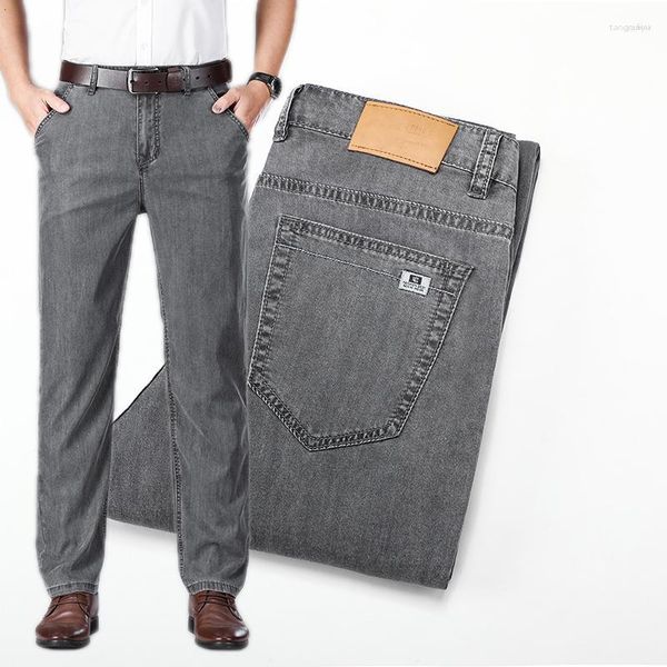 Jeans da uomo Pantaloni estivi da uomo di lusso in tessuto lyocell elasticizzato sottile azzurro dritto da uomo di moda maschile