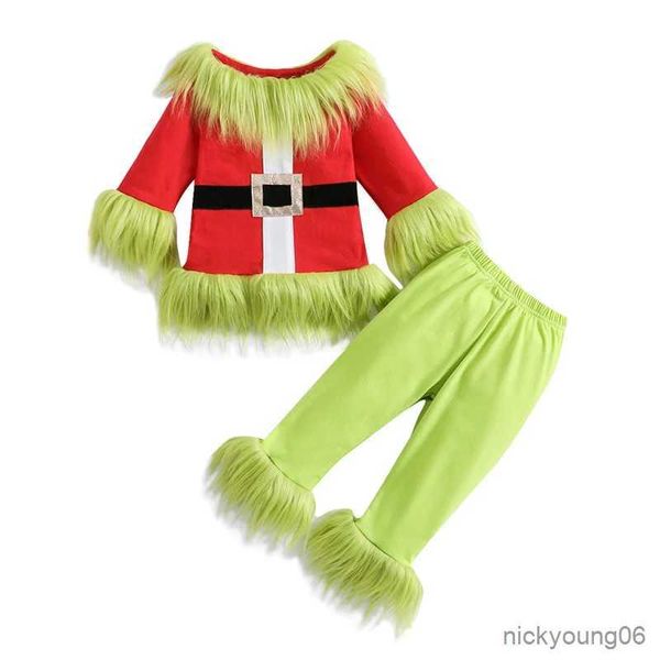 Set di abbigliamento Bambini Ragazzi Ragazze Vestiti di Natale Set Top in peluche e pantaloni elastici in vita Completi per bambini Abiti fuzzy R231028