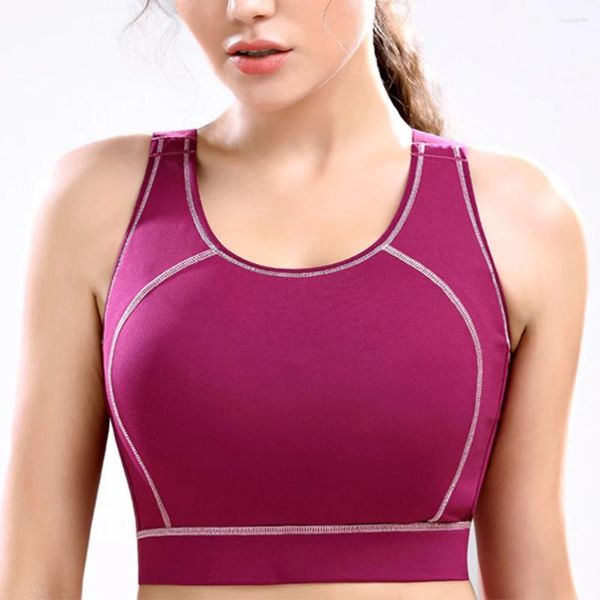 Completo da yoga da donna con spalline incrociate, reggiseno sportivo senza ferretto, copertura totale, biancheria intima leggermente imbottita, taglie forti, spalline regolabili, allenamento attivo 50E