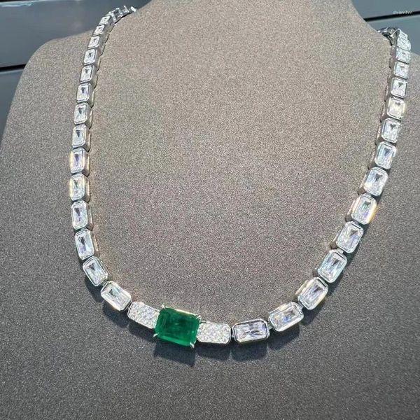 Zincirler Zoca Trendy 925 Gerçek Silver Emerald Lab Diamond Kolye Kolye Kadınlar Takımları Düğün Hediyeleri Takı