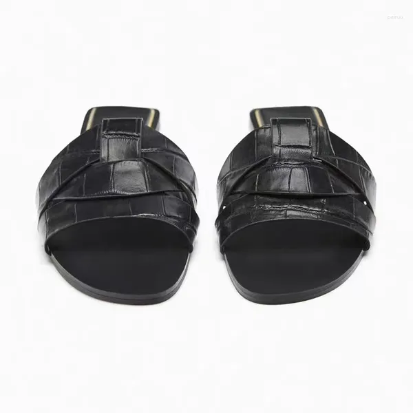 Chinelos 2023 marca mulher peep toe sapatos planos casuais slides senhoras sandálias de verão raso salto baixo laranja marrom preto