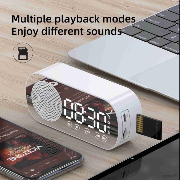 Mini alto-falantes Bluetooth Áudio Presente Alarme Espelho Relógio Áudio Pequeno Alto-falante