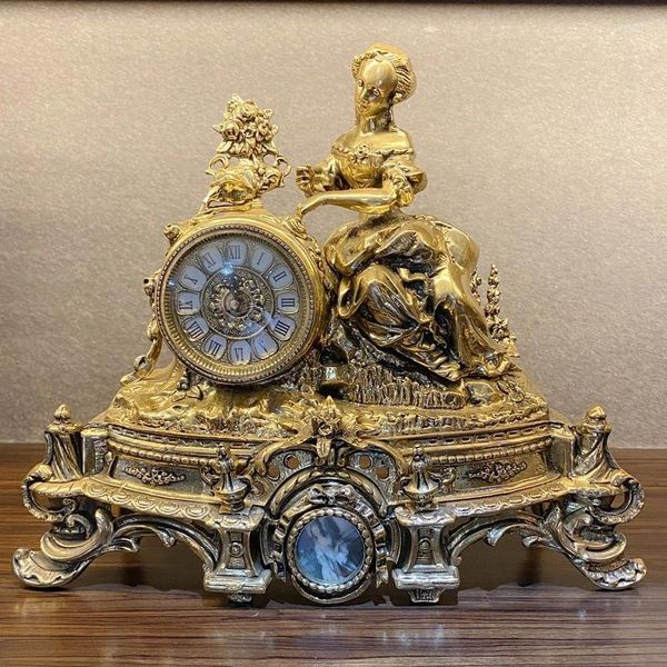 Orologi da tavolo Orologio con statua di bellezza retrò Madame Pompadou francese in stile europeo interamente in bronzo