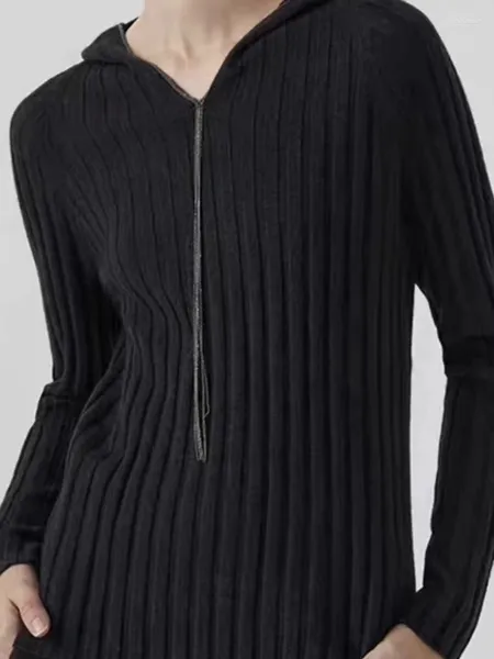 Kadın Sweaters 2023 Erken Sonbahar Zinciri Kapşonlu Kazip Kaşmir Sweater Ladies Tops