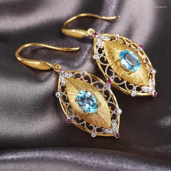 Stud Küpe CSJ Gerçek Doğal Mavi Topaz Küpe Sterling 925 Gümüş Taş 5 7mm Kadın Parti Doğum Günü Takı Hediye Stili