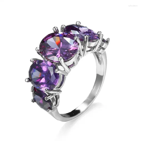 Cluster Ringe Modeschmuck Elegant Lila Denim Zirkon Verlobungsring Frauen Einfaches Luxus Romantisches Geschenk