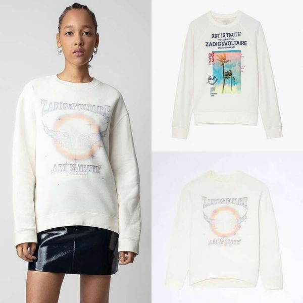 23AW ZADIG VOLTAIRE NICHE Tasarımcı Sweatshirt Kapşonlu ZV Moda İnce Klasik Stil Sıcak Gökkuşağı Kanatları Mektup Baskı Pırlanta Polar Kadın Hoodies Sweater Trend Tepeleri