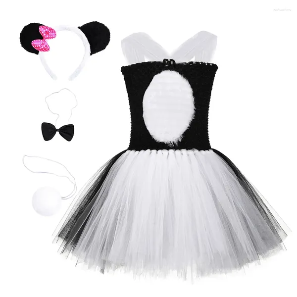 Vestidos da menina panda urso tutu vestido conjunto preto branco bonito zoológico animal cosplay traje para crianças meninas desempenho festa de halloween outfit
