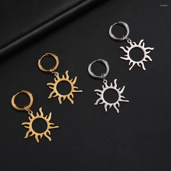 Orecchini pendenti Dawapara Hollow Sunshine Hoop per le donne Simbolo del sole Fascino Protezione vintage Amuleto Gioielli in acciaio inossidabile